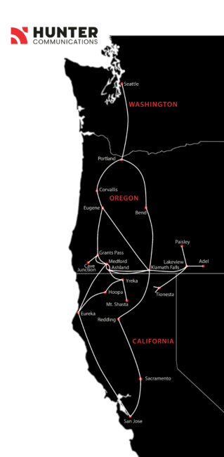 Map of Oregon, Washington, and California with a hunting route marked