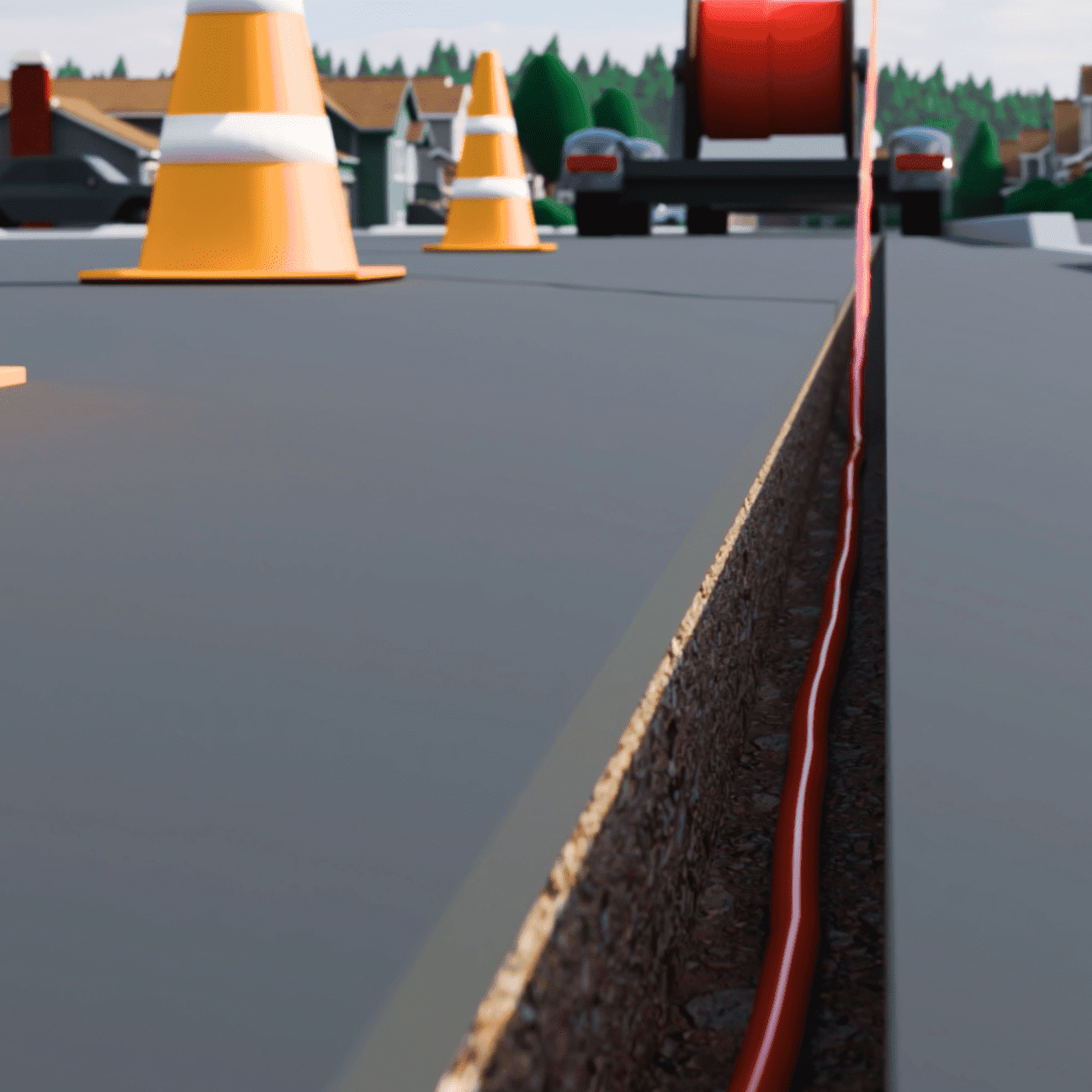 Microtrench laying fiber